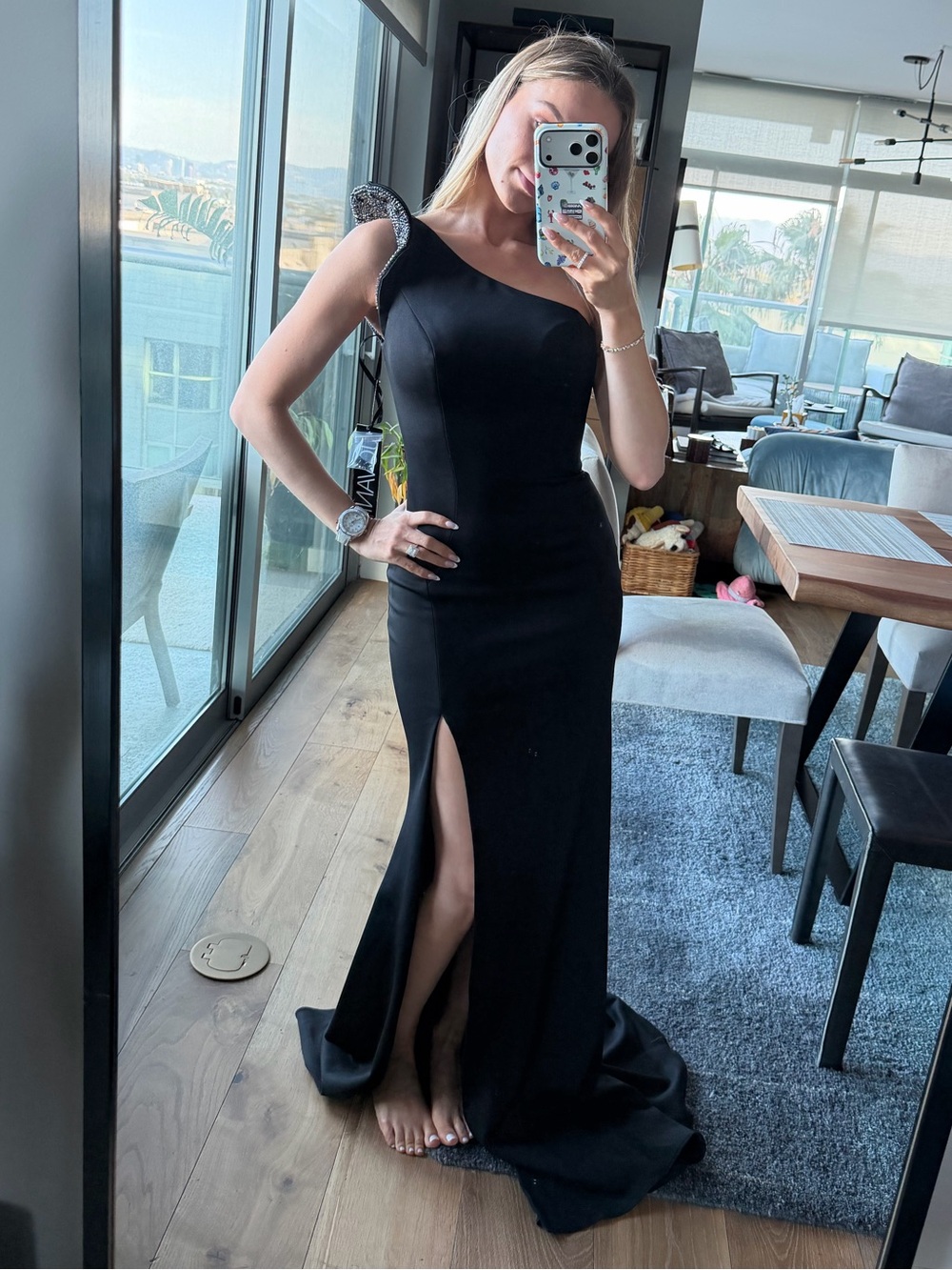 NWT Jovani 09040 Fitted One Shoulder Slit Front Crepe Gown
